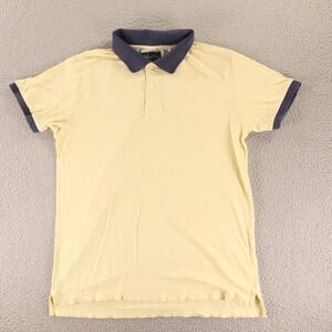 ColorPlus Shirt Mens M Yellow Solid with contrast collar 100% Linen Polo